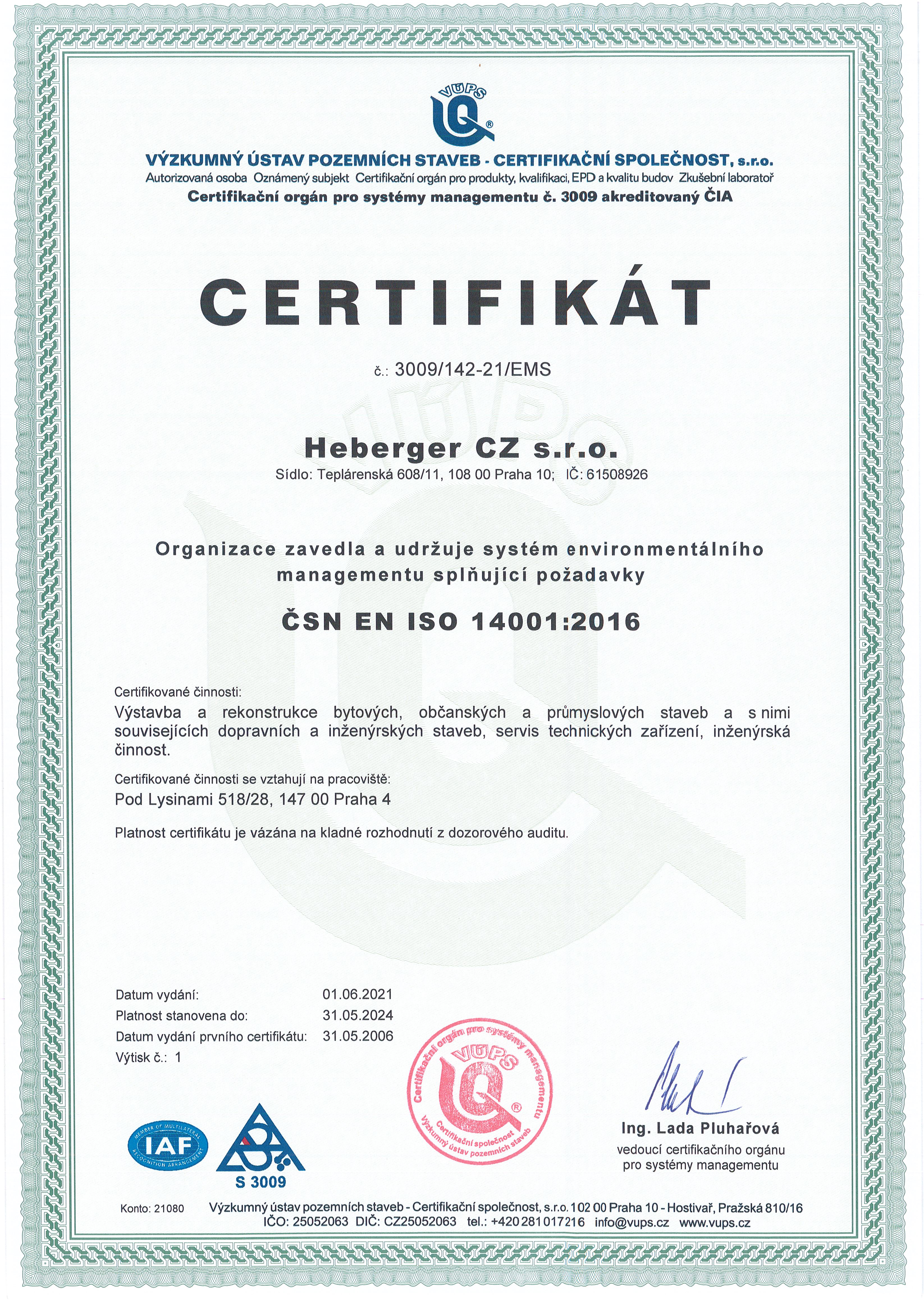 Certifikát ISO 14001